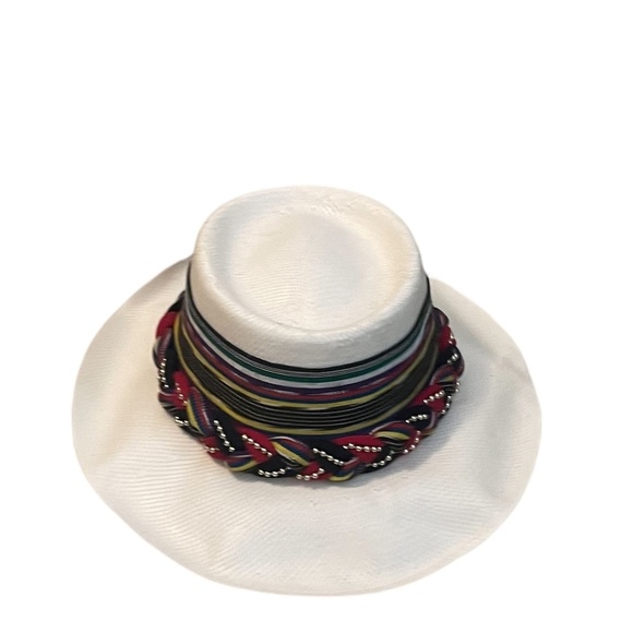 WOMEN\'S HATLANT WHITE RAINBOW/PEARL BEADED BRAIDED BAND SUN‎ HAT main image 8